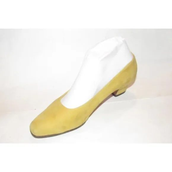 Ferragamo Yellow Suede Kitten Heels Pumps