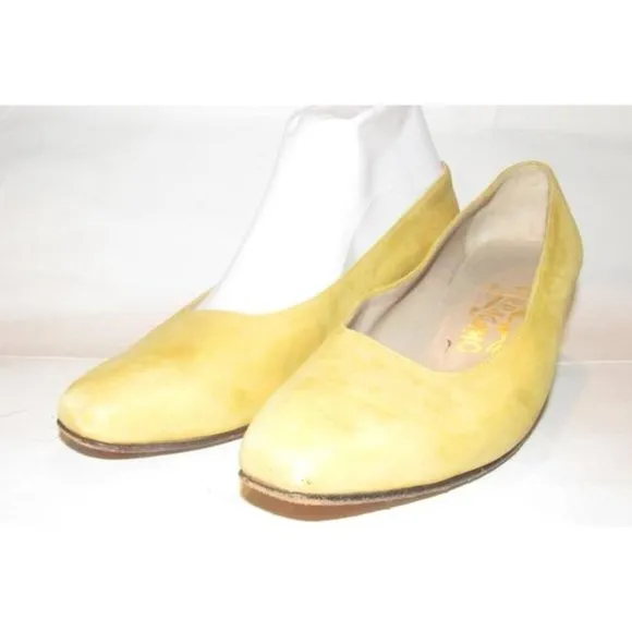 Ferragamo Yellow Suede Kitten Heels Pumps