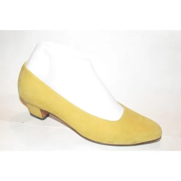 Ferragamo Yellow Suede Kitten Heels Pumps