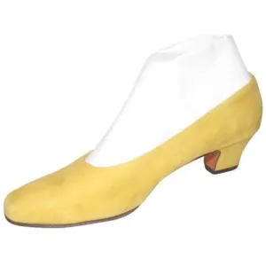 Ferragamo Yellow Suede Kitten Heels Pumps