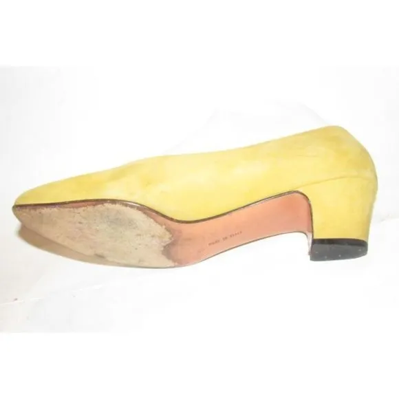 Ferragamo Yellow Suede Kitten Heels Pumps
