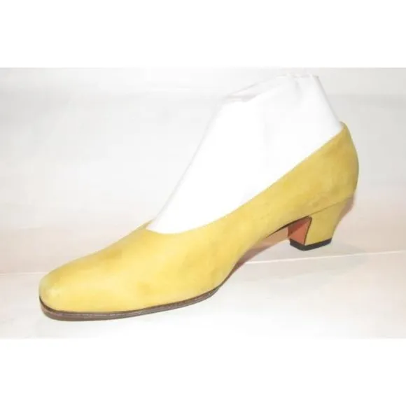 Ferragamo Yellow Suede Kitten Heels Pumps