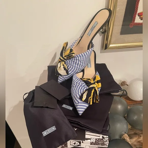 ❤️Final Price❤️Prada Pointed LogoToe Mule Sandal Heel Calzature Donna