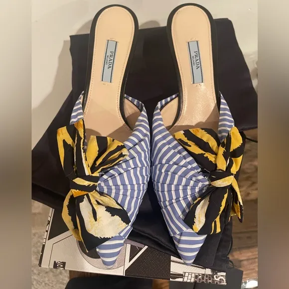 ❤️Final Price❤️Prada Pointed LogoToe Mule Sandal Heel Calzature Donna
