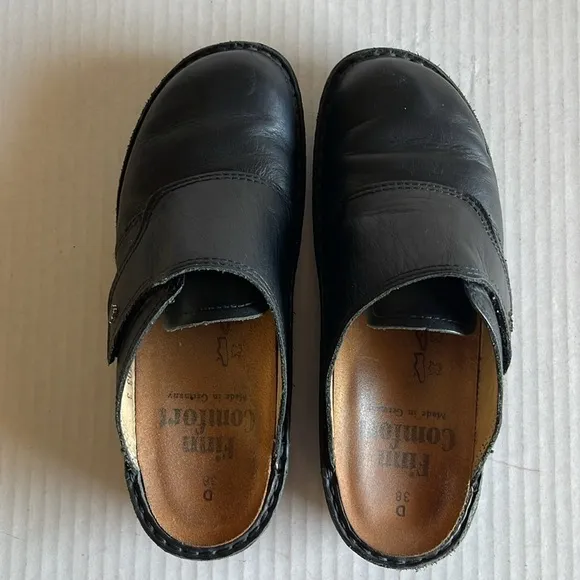 Finn Comfort Black Leather Santa Fe Slip On Soft Clogs