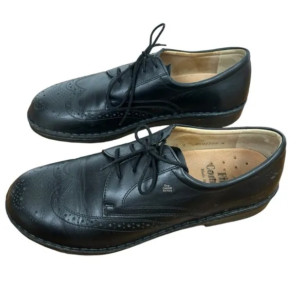 Finn Comfort Budapest Black Leather Wing Tip Oxford Shoes 9 Germany $312 Dress‌