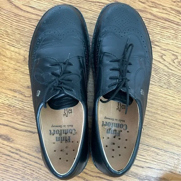 Finn Comfort Budapest Black Leather Wing Tip Oxford Shoes 9 Germany $312 Dress‌