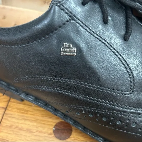 Finn Comfort Budapest Black Leather Wing Tip Oxford Shoes 9 Germany $312 Dress‌