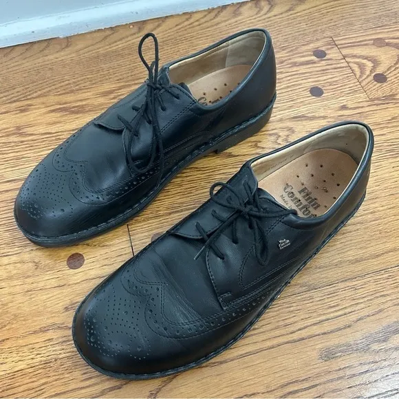 Finn Comfort Budapest Black Leather Wing Tip Oxford Shoes 9 Germany $312 Dress‌