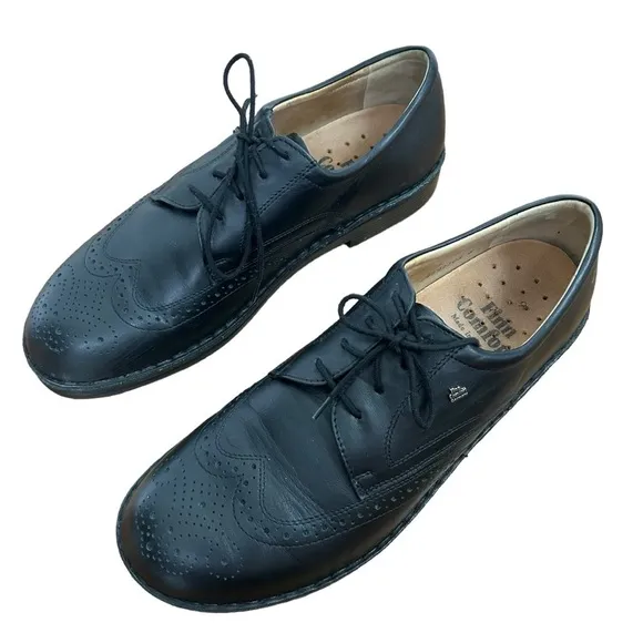Finn Comfort Budapest Black Leather Wing Tip Oxford Shoes 9 Germany $312 Dress‌