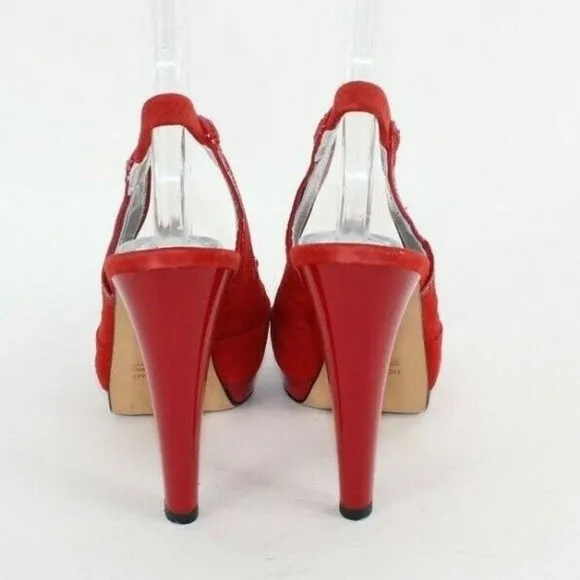 Fiorangelo $303 Sz 39 Red Suede Leather Platform Slingback 4.75&quot; Heels