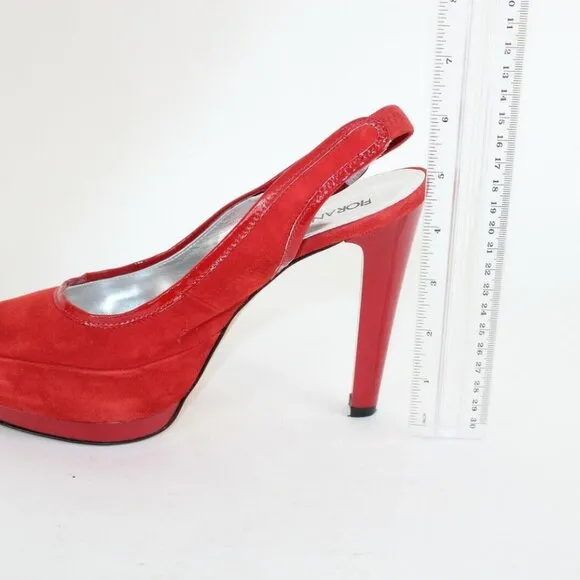 Fiorangelo $303 Sz 39 Red Suede Leather Platform Slingback 4.75&quot; Heels