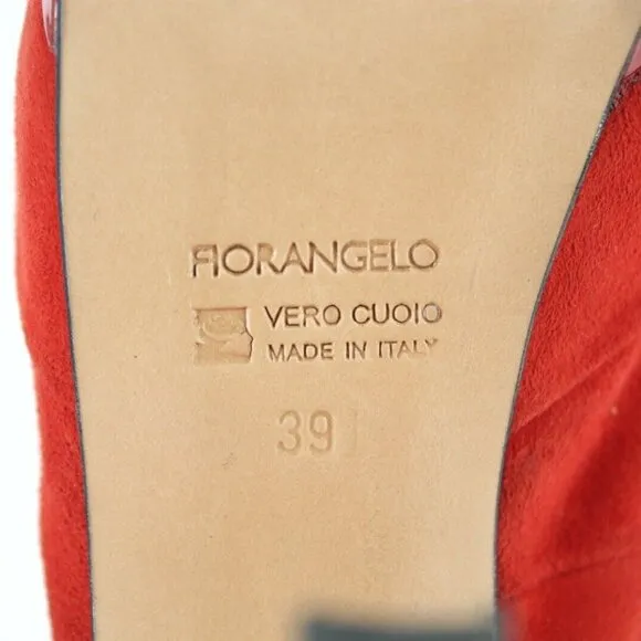 Fiorangelo $303 Sz 39 Red Suede Leather Platform Slingback 4.75&quot; Heels