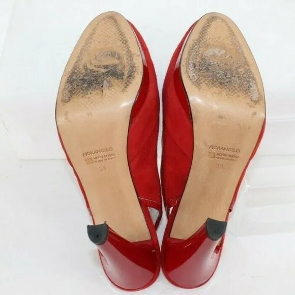 Fiorangelo $303 Sz 39 Red Suede Leather Platform Slingback 4.75&quot; Heels