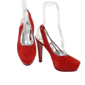 Fiorangelo $303 Sz 39 Red Suede Leather Platform Slingback 4.75&quot; Heels
