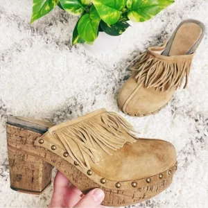 Fiorentini   Baker Fringe Leather Ding Clogs in Tan