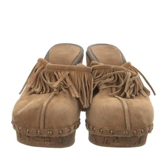 Fiorentini   Baker Fringe Leather Ding Clogs in Tan