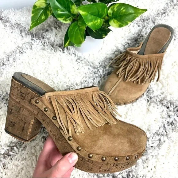 Fiorentini   Baker Fringe Leather Ding Clogs in Tan