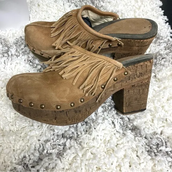 Fiorentini   Baker Fringe Leather Ding Clogs in Tan