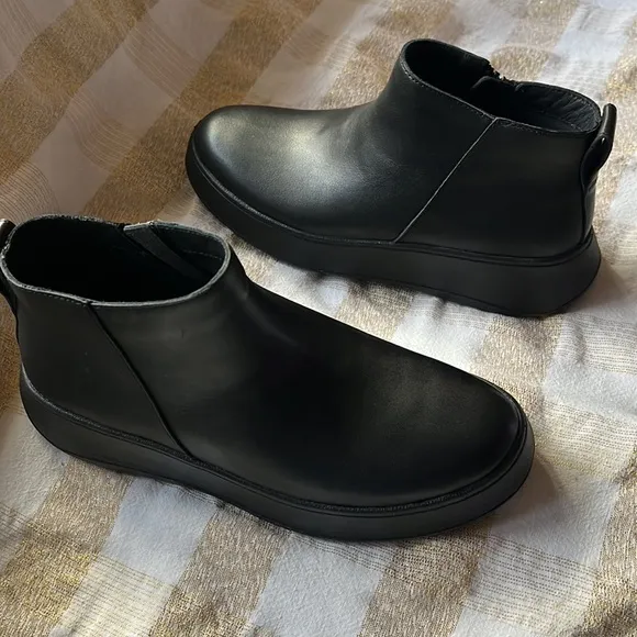 FITFLOP F-Mode leather platform zip ankle boot US7 EU38