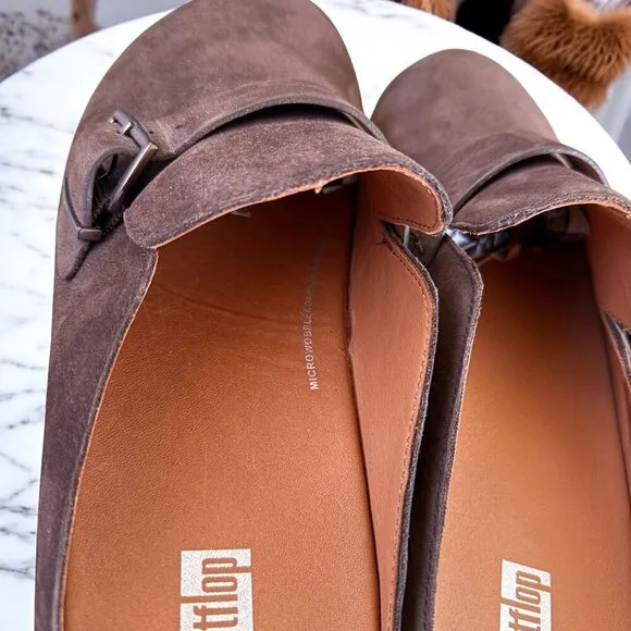 Fitflop NEW SHUV Buckle-Strap Leather Clogs Women's Size 9 in Brown Mix