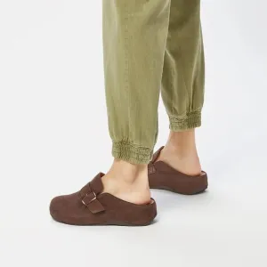 Fitflop NEW SHUV Buckle-Strap Leather Clogs Women's Size 9 in Brown Mix