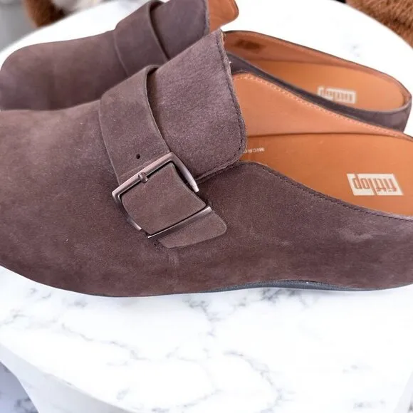 Fitflop NEW SHUV Buckle-Strap Leather Clogs Women's Size 9 in Brown Mix