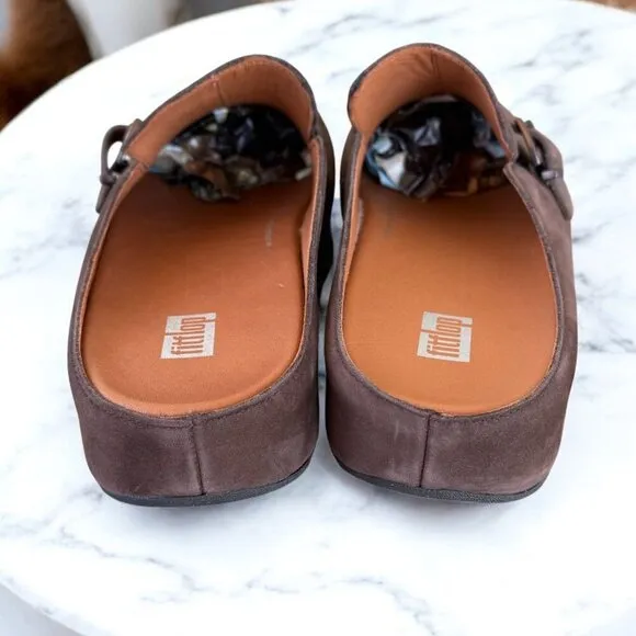 Fitflop NEW SHUV Buckle-Strap Leather Clogs Women's Size 9 in Brown Mix