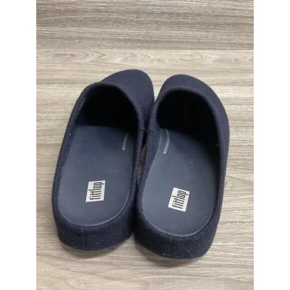 FitFlop Shuv Felt Clogs Comfort Slip On Shoe Womens 10 Navy Blue