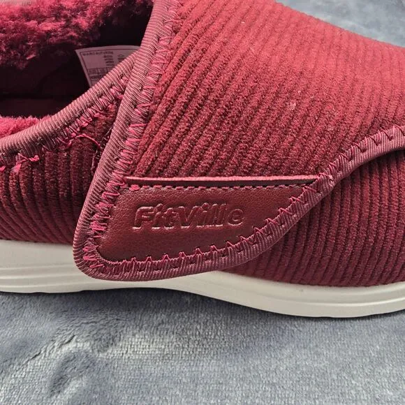 FitVille EasyTop Diabetic Slippers Women's 8.5EW Burgundy Wide Fit New