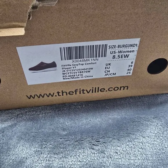 FitVille EasyTop Diabetic Slippers Women's 8.5EW Burgundy Wide Fit New