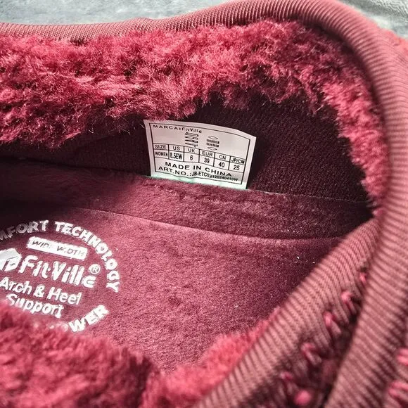 FitVille EasyTop Diabetic Slippers Women's 8.5EW Burgundy Wide Fit New