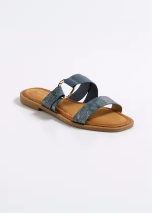 Flat mules with metallic straps