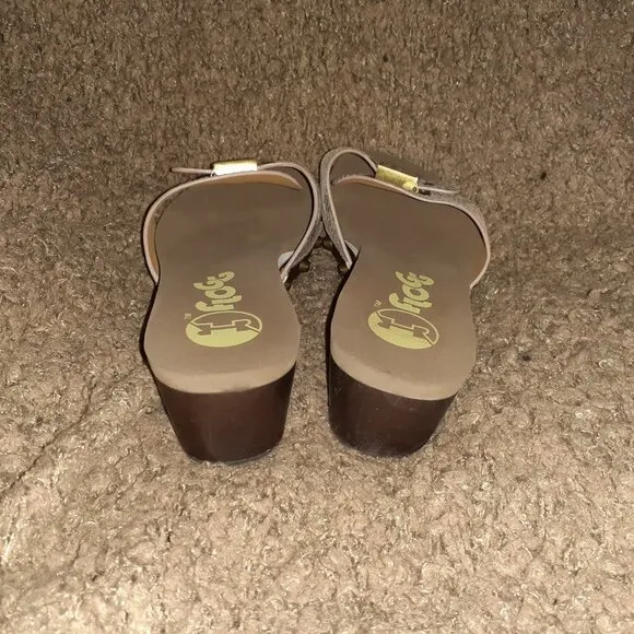 FLOGG-Malibu II-Shiny Snakeskin Leather Pattern Wood Heel Clogs-Size 7-Near Mint