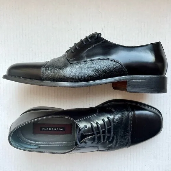 Florsheim Black Leather Cap Toe Lace Up Oxford Shoes Men’s Size 11 D