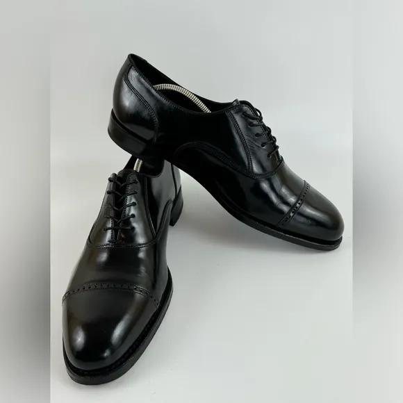 Florsheim Men’s Black Cap Toe Oxfords, Hard Leather Dress Shoes, Size 10.5