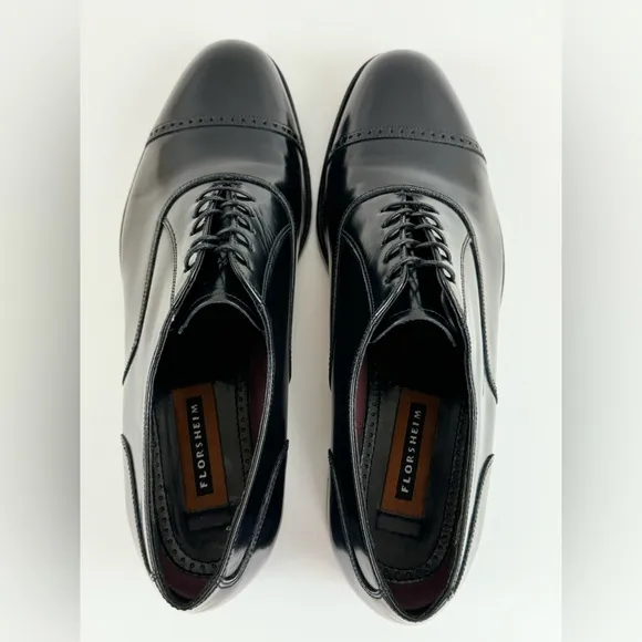 Florsheim Men’s Black Cap Toe Oxfords, Hard Leather Dress Shoes, Size 10.5