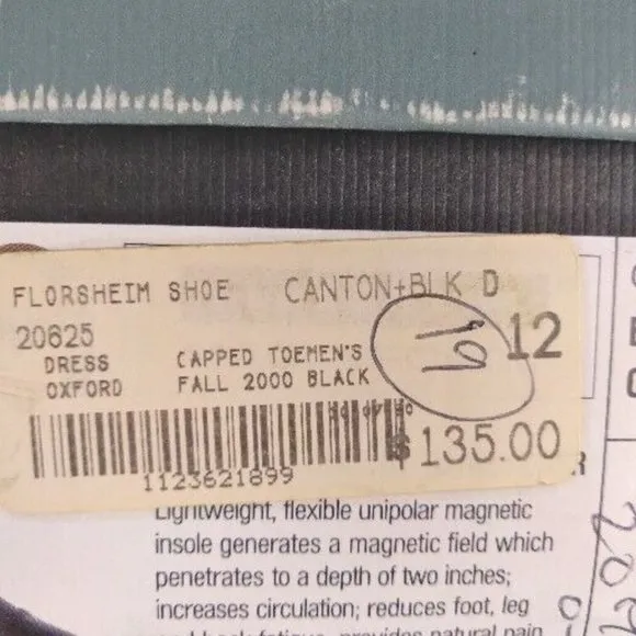Florsheim Mens Canton Black Cap Toe Oxfords Shoes 12 Medium (D) with Box