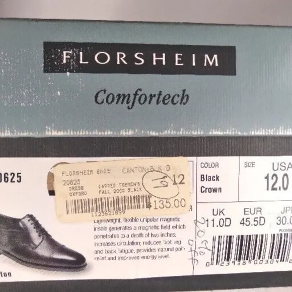 Florsheim Mens Canton Black Cap Toe Oxfords Shoes 12 Medium (D) with Box