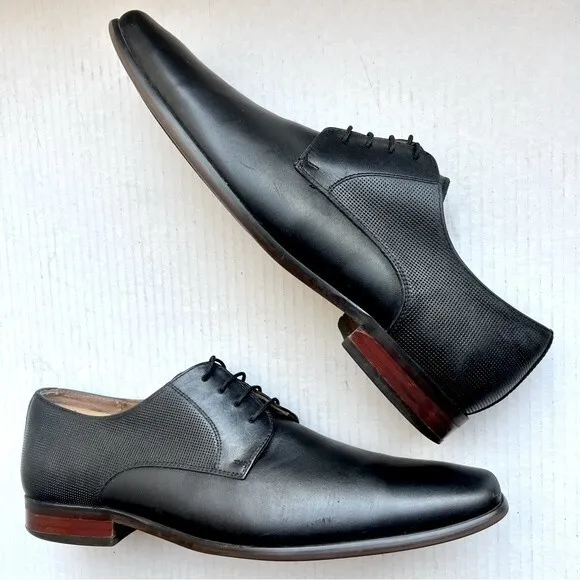 Florsheim Postino Black Seamless Leather Plain Toe Lace Up Oxford Shoe Men 8.5 D