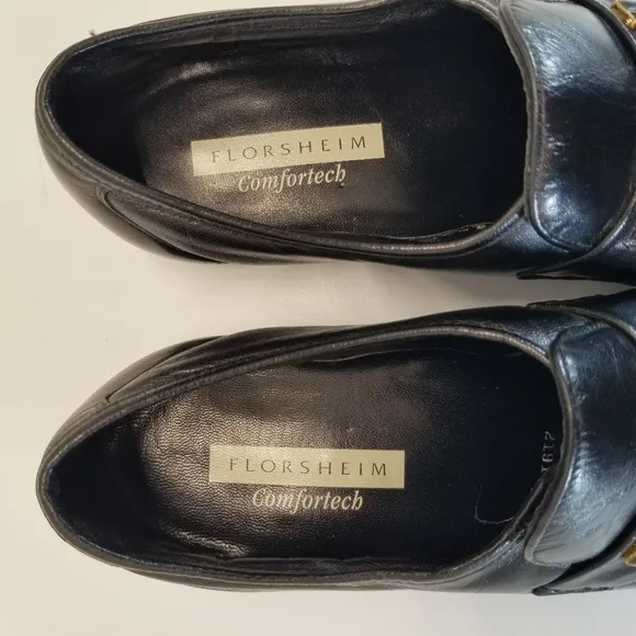 Florsheim Riva Mens Sz 9.5E Comfortech Black Soft Leather Loafer Moc Toe Slip On