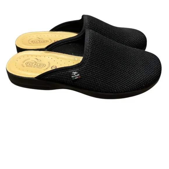 Fly Flot Black Mesh Slip-On Mules with Open Back Clogs Boho Casual Size 43