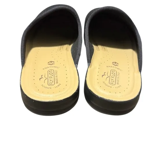 Fly Flot Black Mesh Slip-On Mules with Open Back Clogs Boho Casual Size 43
