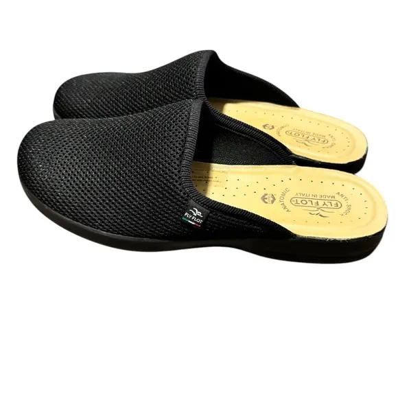 Fly Flot Black Mesh Slip-On Mules with Open Back Clogs Boho Casual Size 43