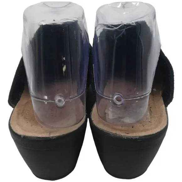Fly Flot Suede Embroidered Floral Clogs Mules Size 38 US 7 Black Comfort Leather