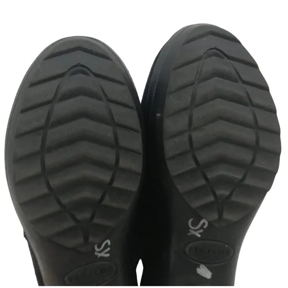 Fly Flot Suede Embroidered Floral Clogs Mules Size 38 US 7 Black Comfort Leather