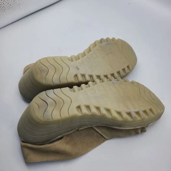 FLY LONDON Sandal Beige Yakin Yata Knot  Peep Toe Slingback Wedge Heel 40 9 9.5