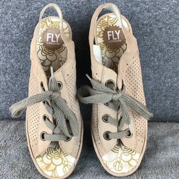 Fly London Yuta Platform Peep Toe Wedge Sandal Nude Heels Nordstroms Sz 41 Taupe