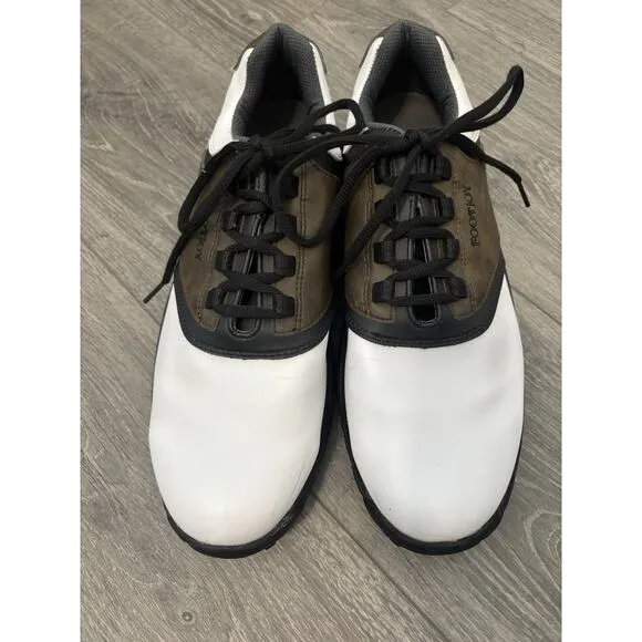FootJoy Men's Golf Oxford Shoes White Brown Black Lace-Up Cleats 11.5M