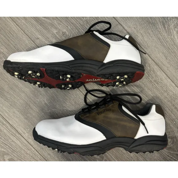FootJoy Men's Golf Oxford Shoes White Brown Black Lace-Up Cleats 11.5M